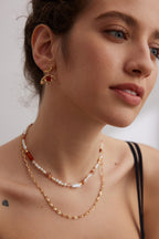 925 Sterling Silver Leaf Red Agate Earrings - Silver