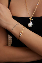 925 Sterling Silver Natural Pearl Bangle - Silver