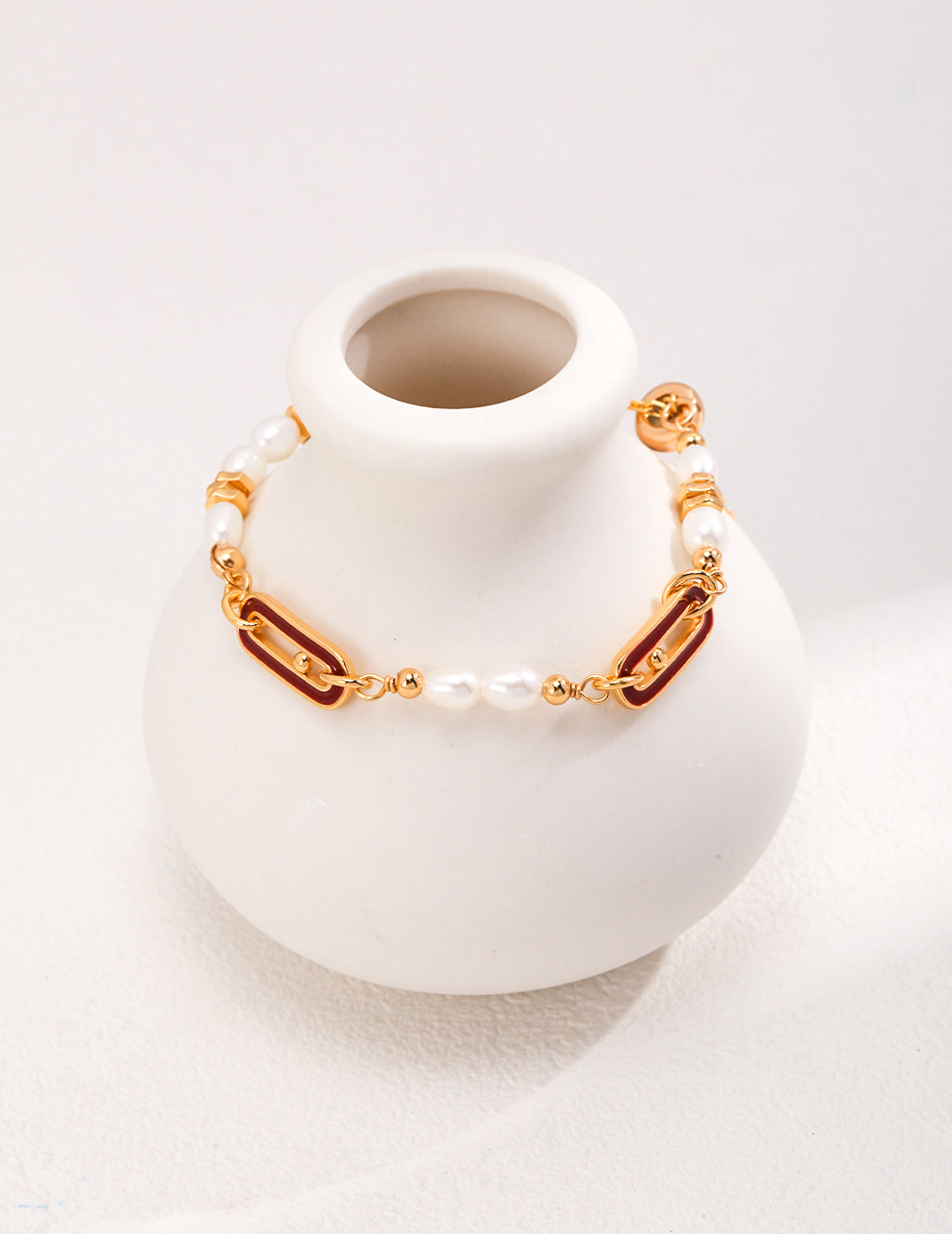 925 Sterling Silver Drip Glaze and Natural Pearl Bracelet - Vintage Gold