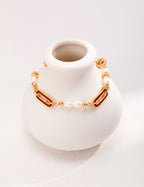 925 Sterling Silver Drip Glaze and Natural Pearl Bracelet - Vintage Gold