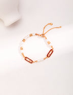 925 Sterling Silver Drip Glaze and Natural Pearl Bracelet - Vintage Gold