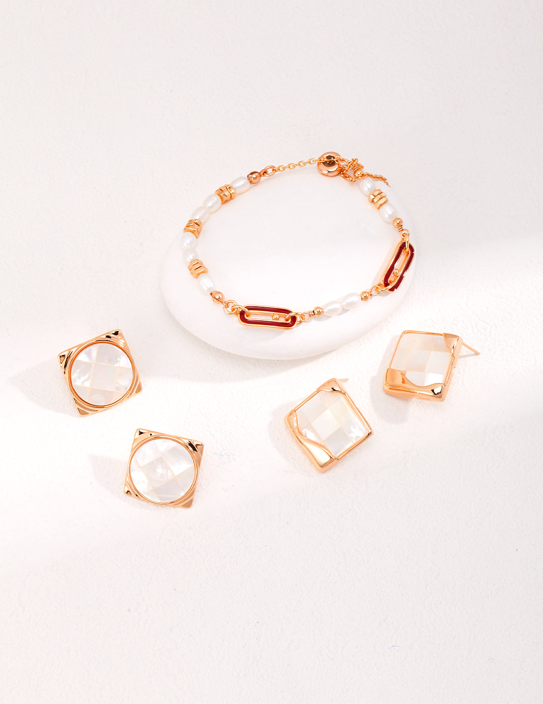 925 Sterling Silver Drip Glaze and Natural Pearl Bracelet - Vintage Gold