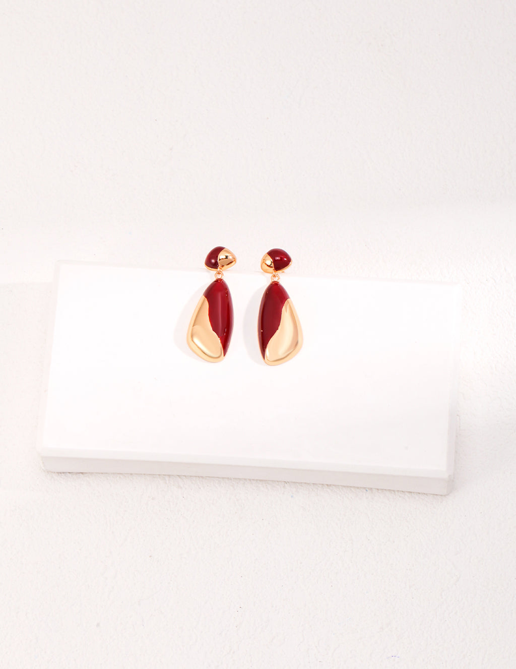 925 Sterling Silver Red Enamel Teardrop Earrings, front view