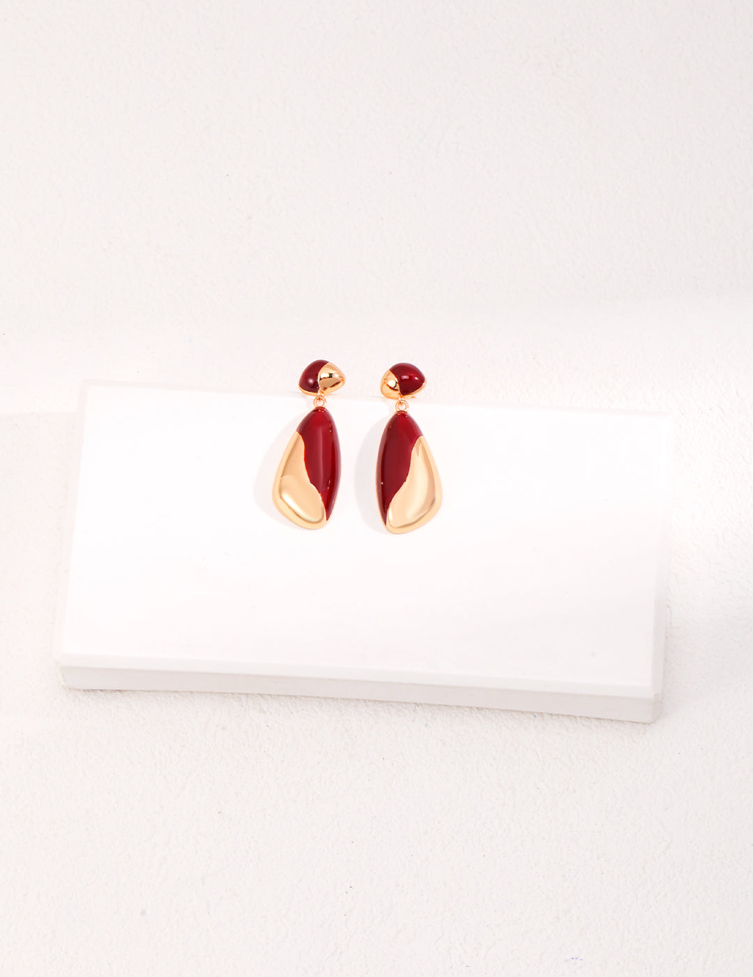 925 Sterling Silver Red Enamel Teardrop Earrings, front view