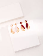 925 Sterling Silver Red Enamel Teardrop Earrings, close-up detail