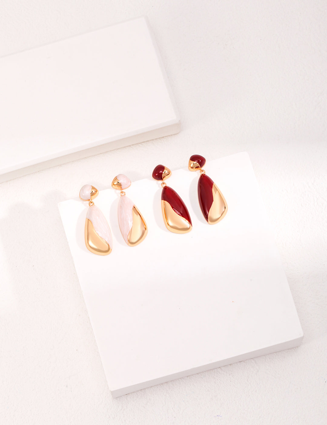 925 Sterling Silver Red Enamel Teardrop Earrings, close-up detail