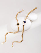 925 Sterling Silver Tiger’s Eye and Lapis Lazuli Bracelet - Vintage Gold