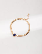 925 Sterling Silver Tiger’s Eye and Lapis Lazuli Bracelet - Vintage Gold