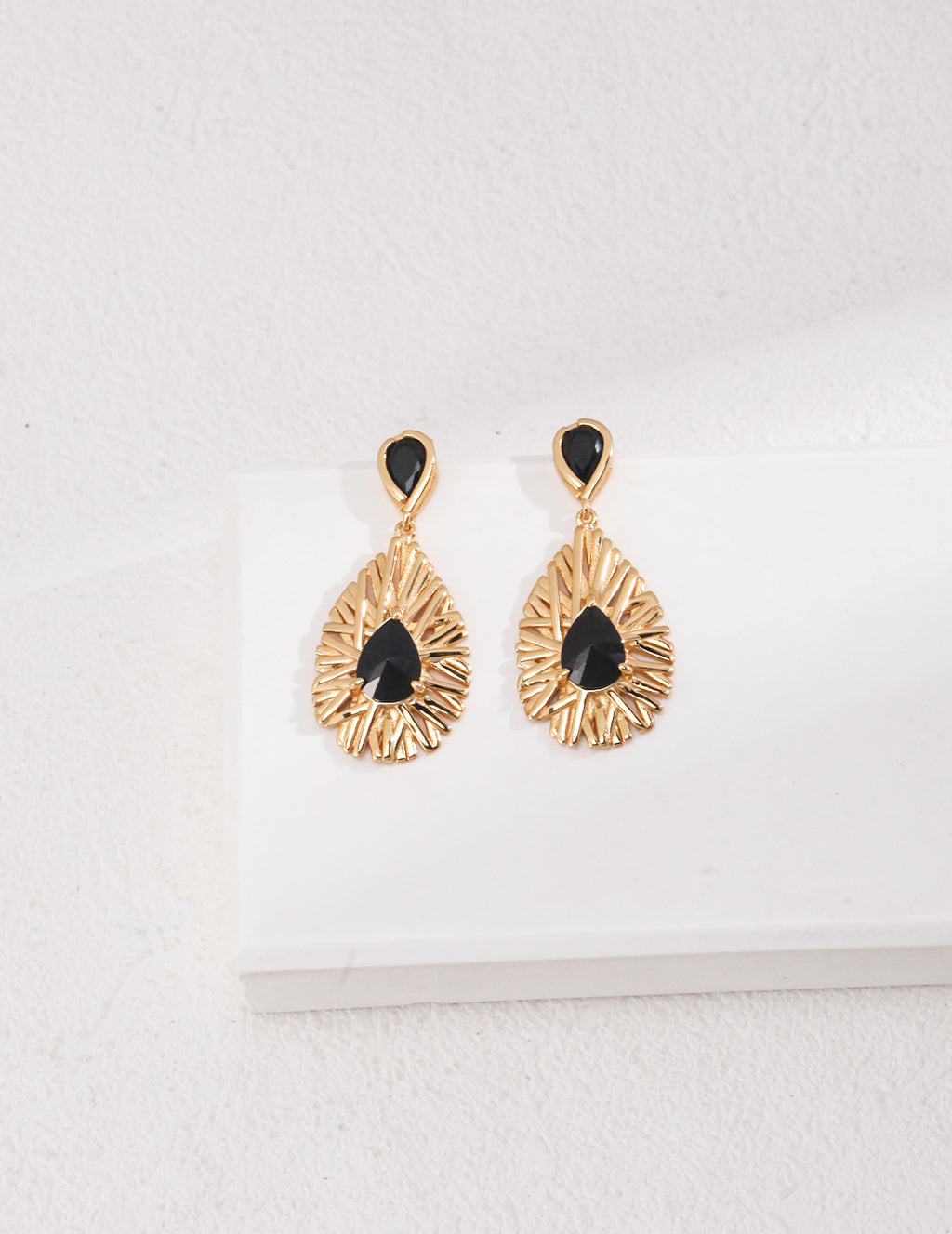 925 Sterling Silver Palace-Style Black Cubic Zirconia Earrings, product view 1