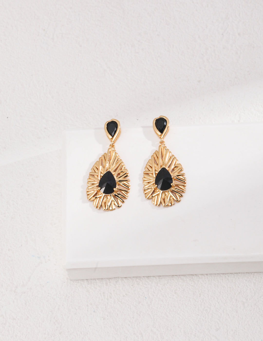925 Sterling Silver Palace-Style Black Cubic Zirconia Earrings, product view 1