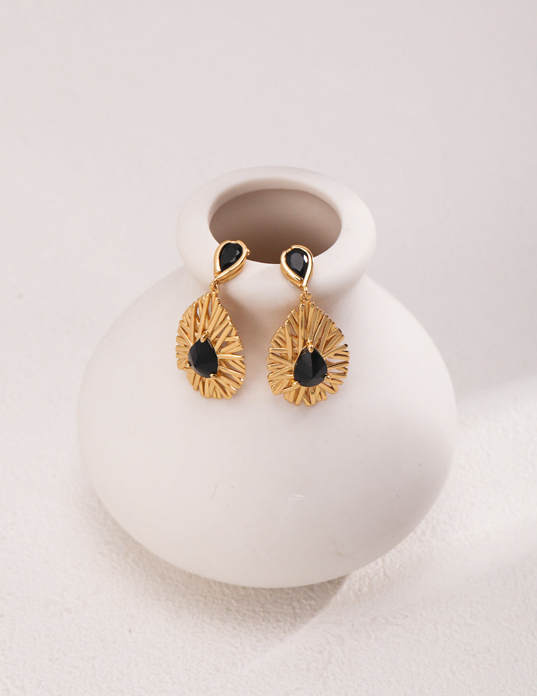 925 Sterling Silver Palace-Style Black Cubic Zirconia Earrings, product view 3