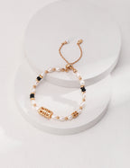 925 Sterling Silver Natural Pearl, Mother of Pearl and Black Agate Bracelet, product view 1