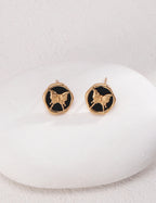 925 Sterling Silver Black Agate Earrings - Silver
