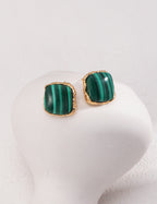 925 Sterling Silver Malachite Earrings - Silver