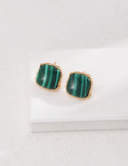 925 Sterling Silver Malachite Earrings - Silver