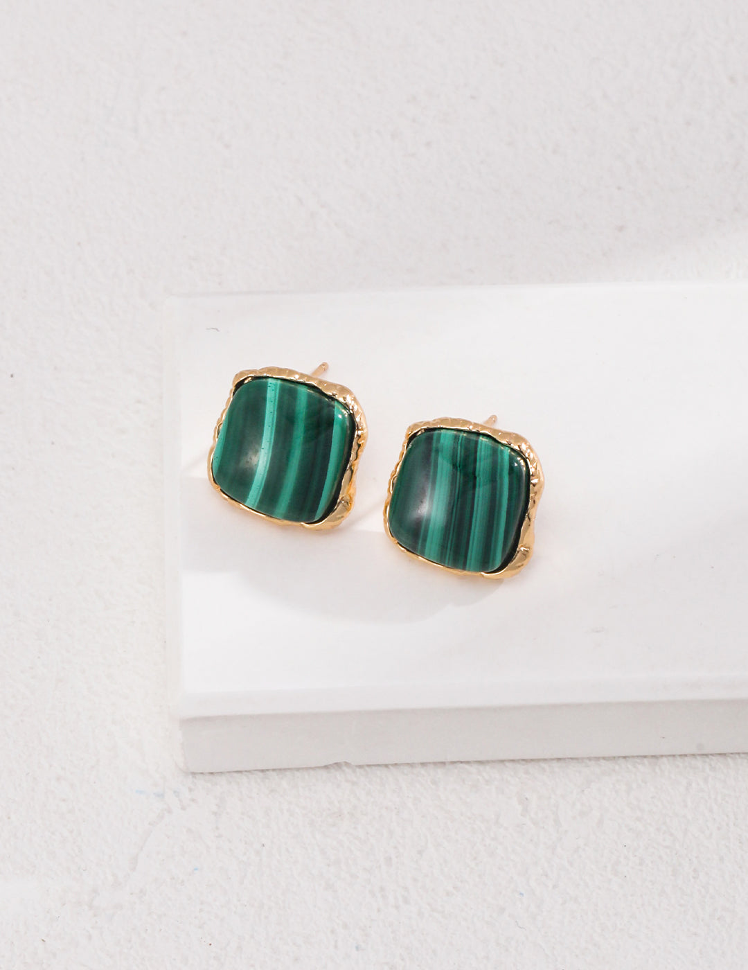 925 Sterling Silver Malachite Earrings - Silver