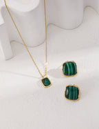 925 Sterling Silver Malachite Earrings - Silver