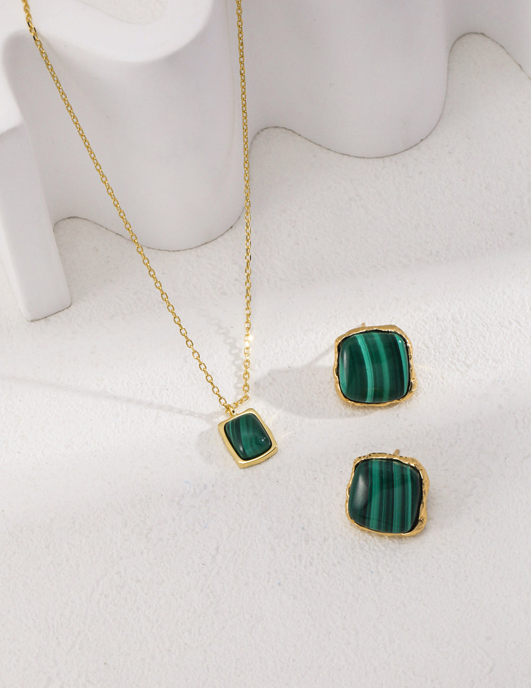 925 Sterling Silver Malachite Earrings - Silver
