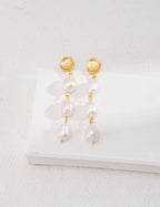 925 Sterling Silver Natural Baroque Pearl Earrings - Vintage Gold