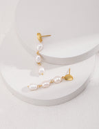 925 Sterling Silver Natural Baroque Pearl Earrings - Vintage Gold