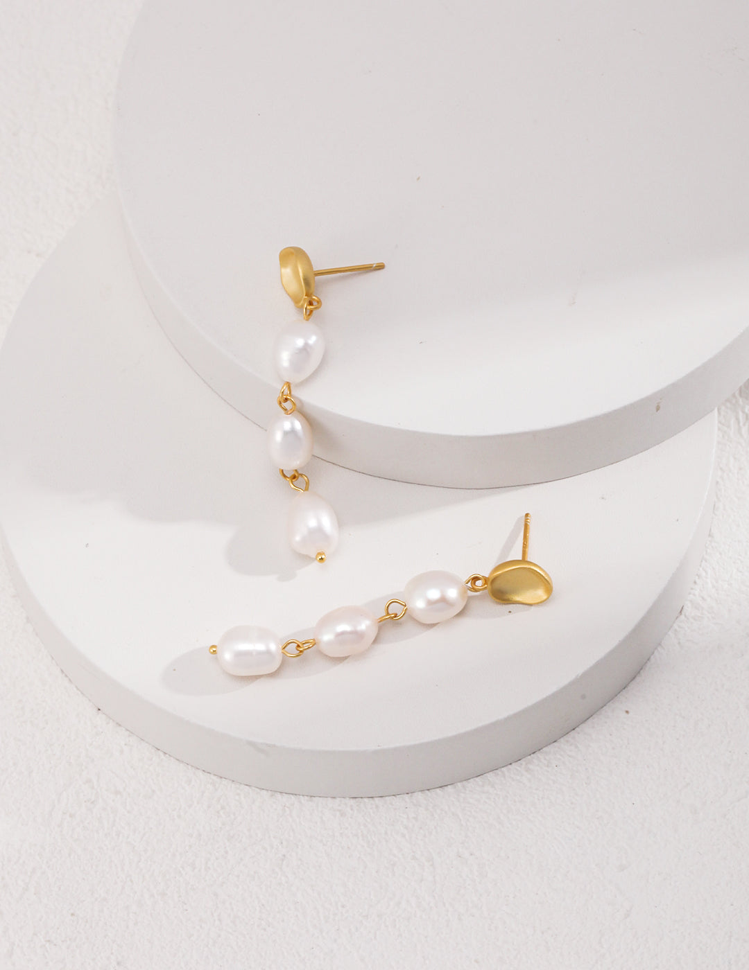 925 Sterling Silver Natural Baroque Pearl Earrings - Vintage Gold