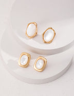 925 Sterling Silver Mother of Pearl Earrings - Silver