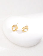 925 Sterling Silver Vintage Mother of Pearl Earrings - Silver