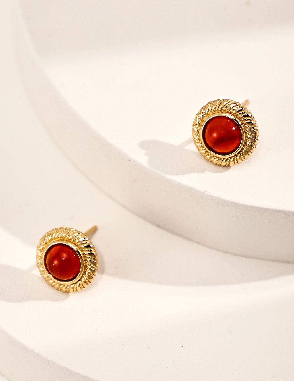 925 Sterling Silver Red Agate Earrings - Silver