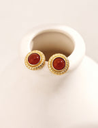 925 Sterling Silver Red Agate Earrings - Silver