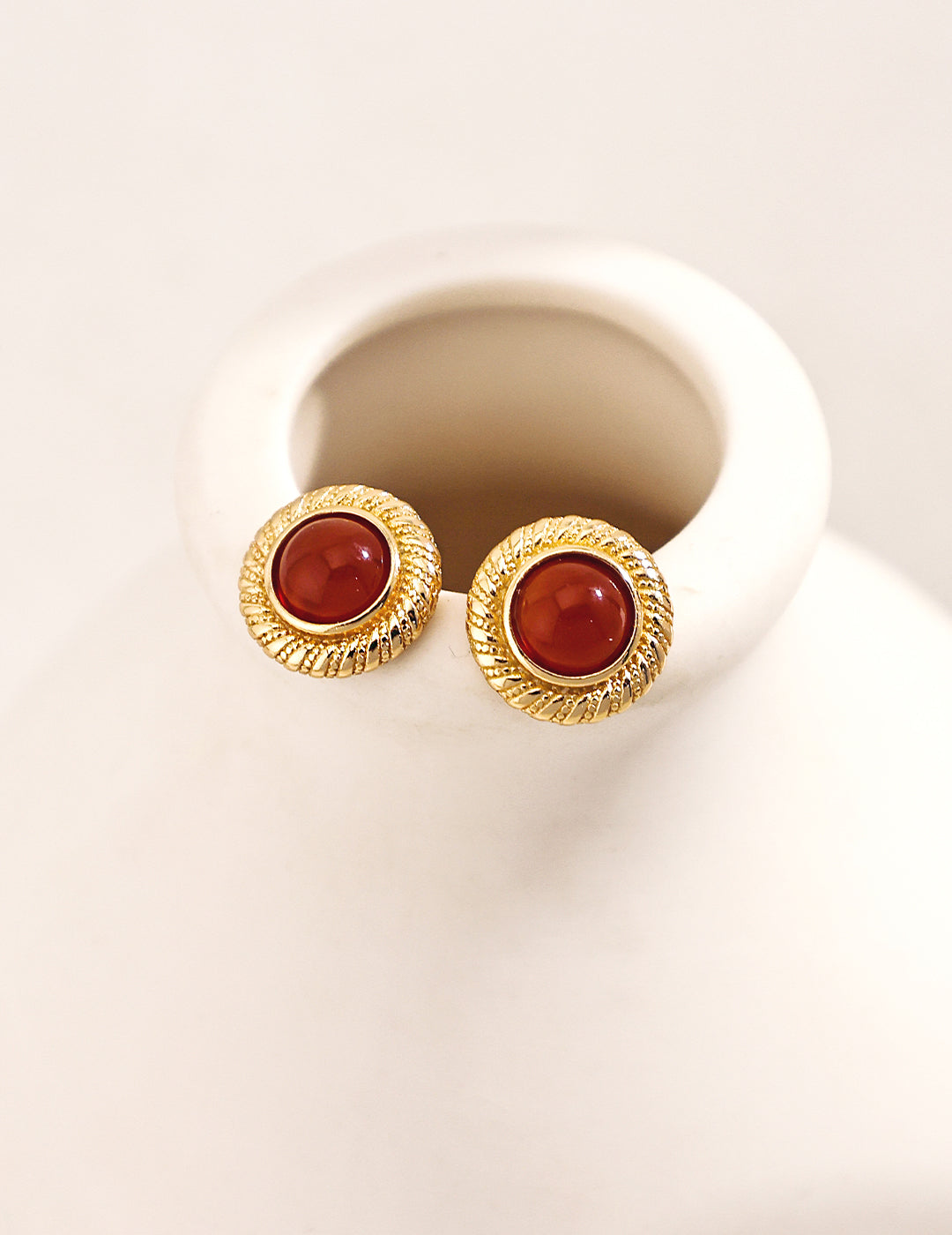 925 Sterling Silver Red Agate Earrings - Silver