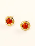 925 Sterling Silver Red Agate Earrings - Silver
