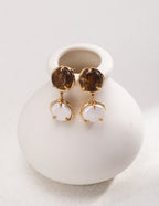 925 Sterling Silver Natural Pearl and 圆片珠 Earrings - Silver