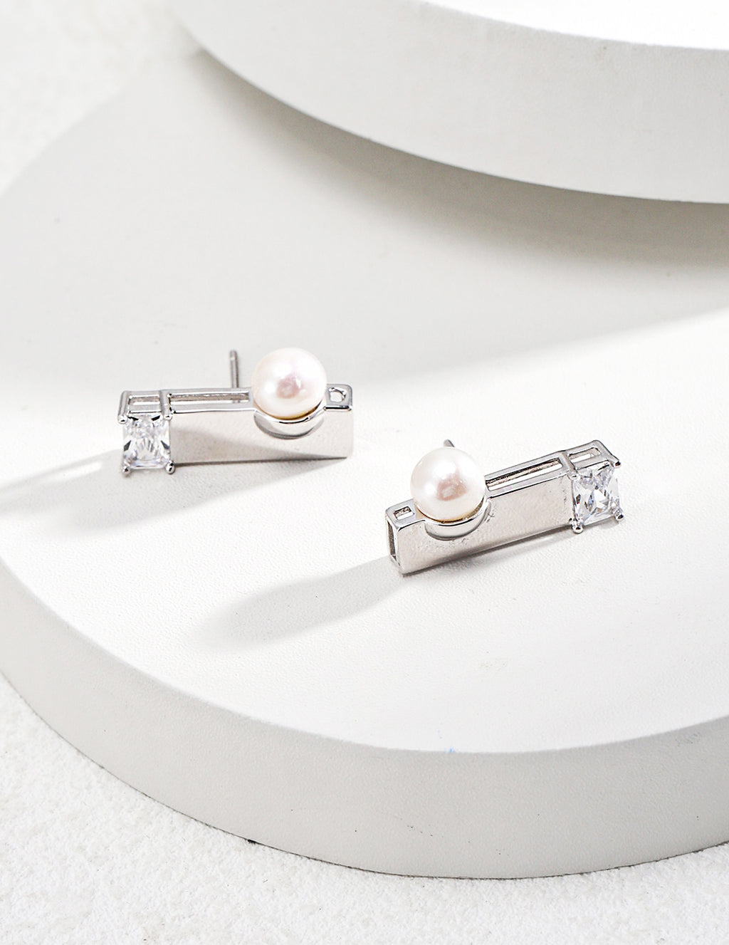 925 Sterling Silver Natural Pearl and Cubic Zirconia Earrings - Silver