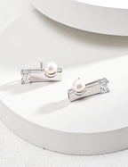 925 Sterling Silver Natural Pearl and Cubic Zirconia Earrings - Silver