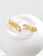 925 Sterling Silver Natural Pearl and Cubic Zirconia Earrings - Silver