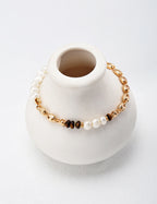 925 Sterling Silver Natural Pearl and Tiger’s Eye Bracelet, close-up detail