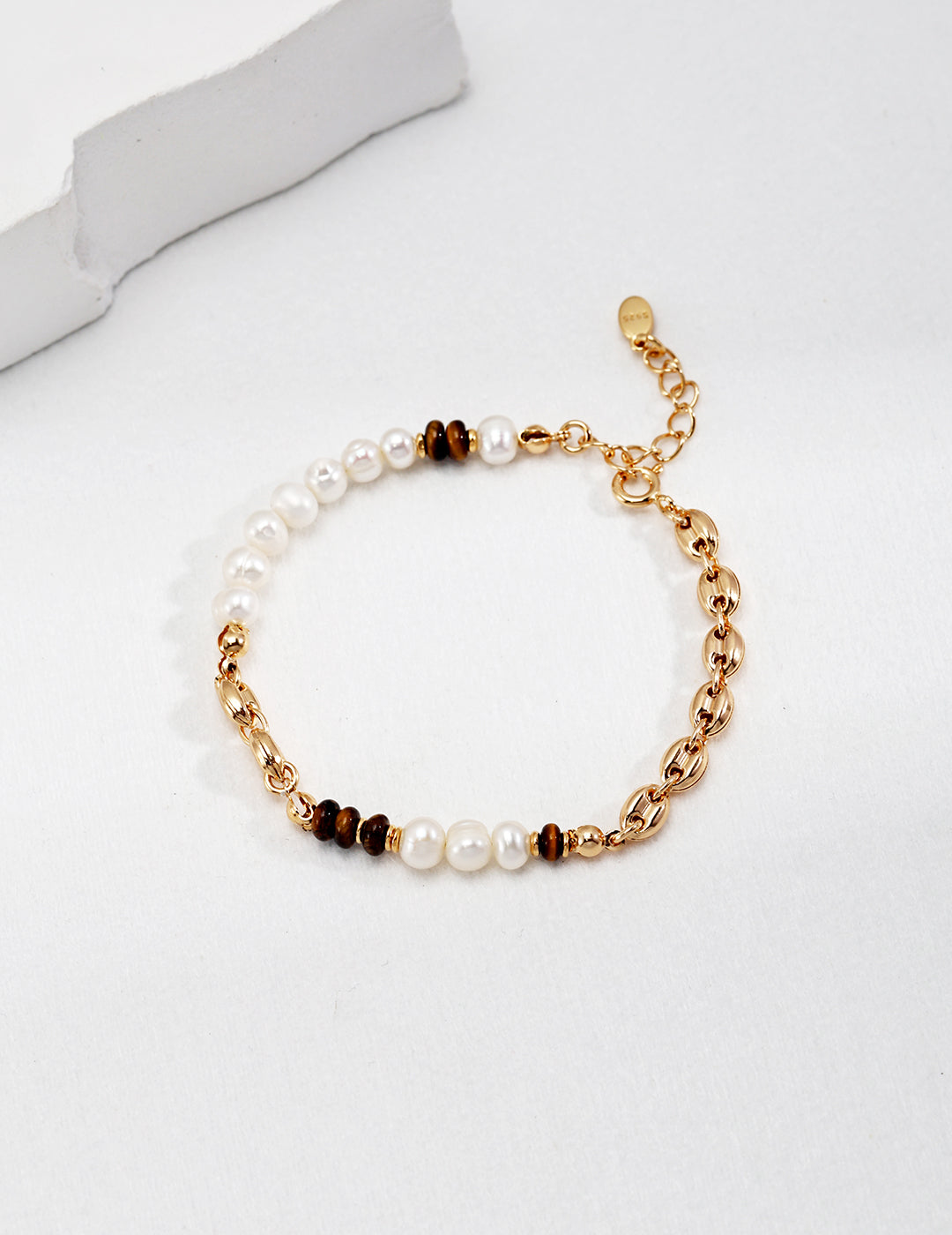 925 Sterling Silver Natural Pearl and Tiger’s Eye Bracelet - Silver
