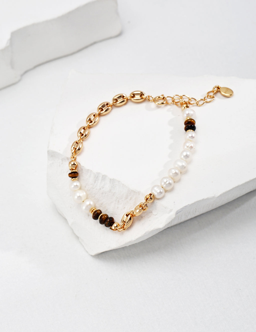 925 Sterling Silver Natural Pearl and Tiger’s Eye Bracelet, additional product view