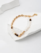 925 Sterling Silver Natural Pearl and Tiger’s Eye Bracelet, additional product view