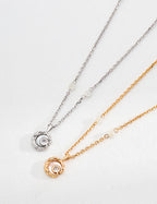 925 Sterling Silver Mother of Pearl and Cubic Zirconia Necklace - Silver