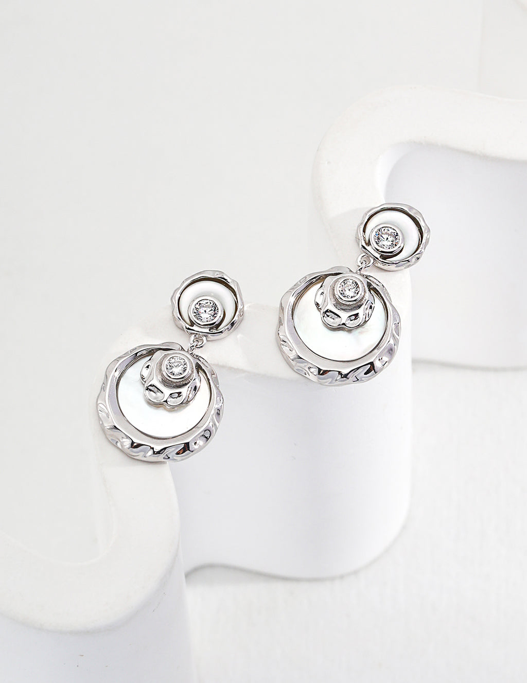 925 Sterling Silver Mother of Pearl and Cubic Zirconia Earrings - Silver