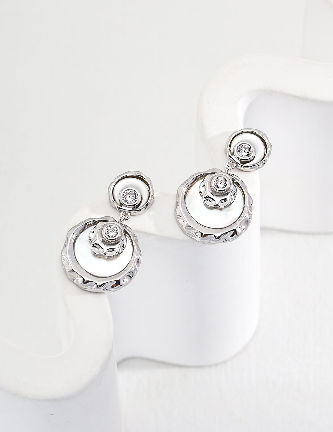 925 Sterling Silver Mother of Pearl and Cubic Zirconia Earrings - Silver