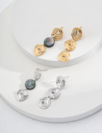 925 Sterling Silver Vintage 黑贝 Earrings - Silver