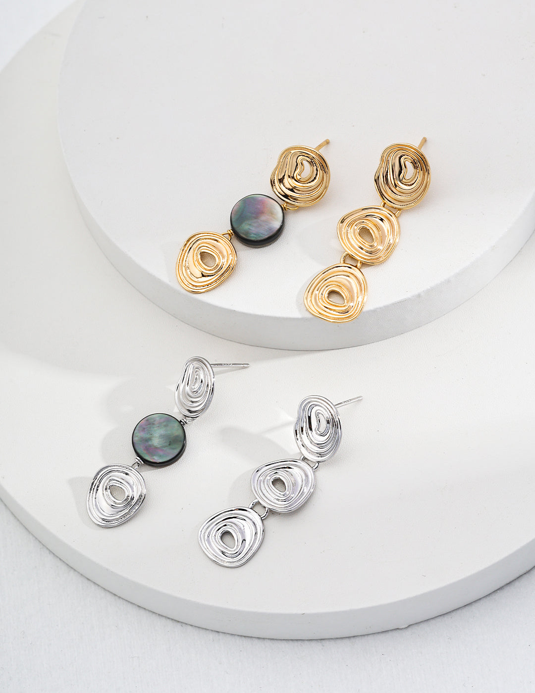 925 Sterling Silver Vintage 黑贝 Earrings - Silver