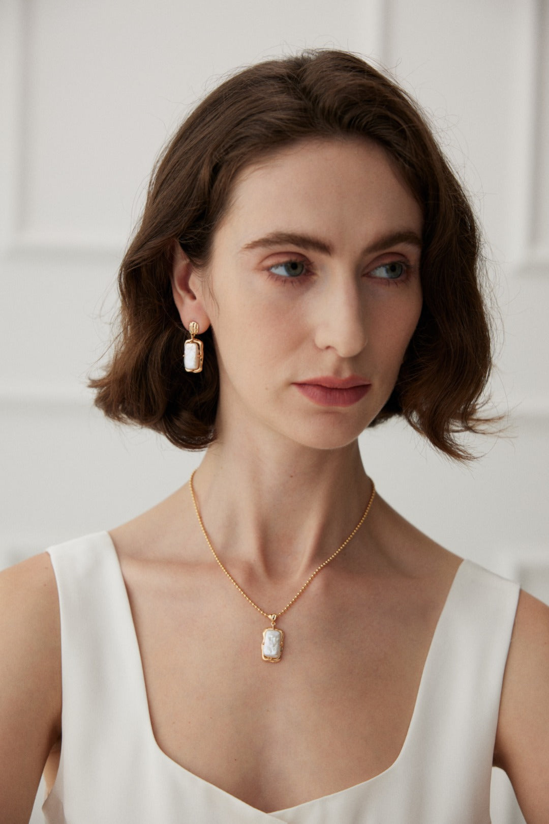 925 Sterling Silver Pearl Station Necklace, styled view