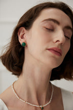 925 Sterling Silver Malachite Earrings - Vintage Gold