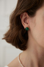 925 Sterling Silver Malachite Earrings - Vintage Gold