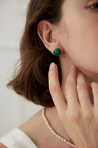 925 Sterling Silver Malachite Earrings - Vintage Gold