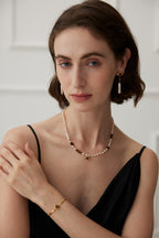 925 Sterling Silver Tiger’s Eye, Natural Pearl and Black Agate Earrings - Silver
