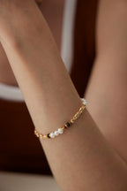 925 Sterling Silver Natural Pearl and Tiger’s Eye Bracelet, side view